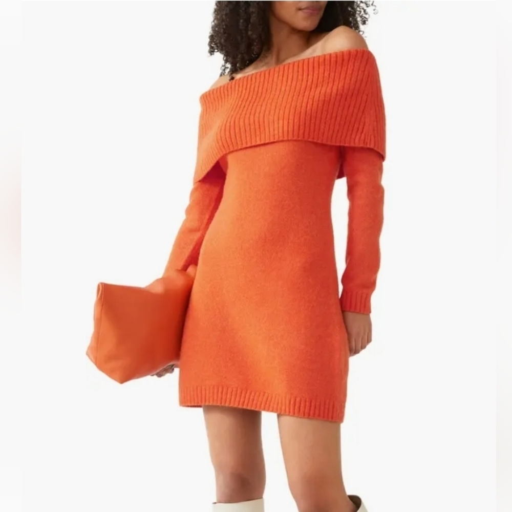 & OTHER STORIES Orange Off-Shoulder Sweater Dress Sz S NWT